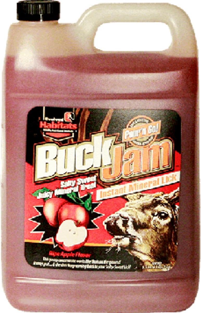 HABITATS Evolved Buck Jam Ripe Apple Flavored Salty Sweet Liquid Deer Attractant - Instant Mineral Lick - Powerful Ready-to-Use Year-Round Beneficial Food Supplement for Deer - 1 Gallon