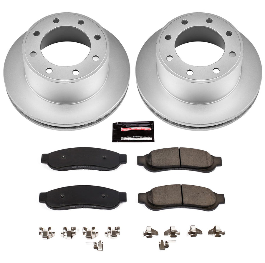 Power Stop CRK5578 Brake Rotor & Coated Ceramic Brake Pads- rear For Ford F-250 Super Duty 2010-2012, Ford F-350 Super Duty 2010-2012 [Model Specific]