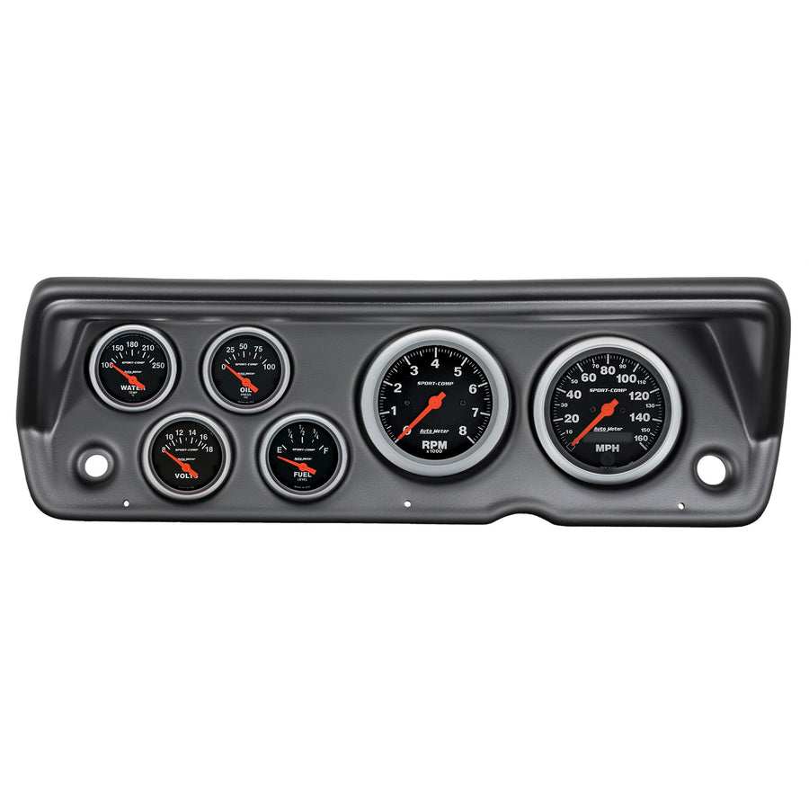 Auto Meter Gauge Kit 7031-SC, 6 Pc, Abody/Duster/Demon/Dart 70-76, Tach/Mph/Fuel/Oilp/Wtmp/Volt, Sc