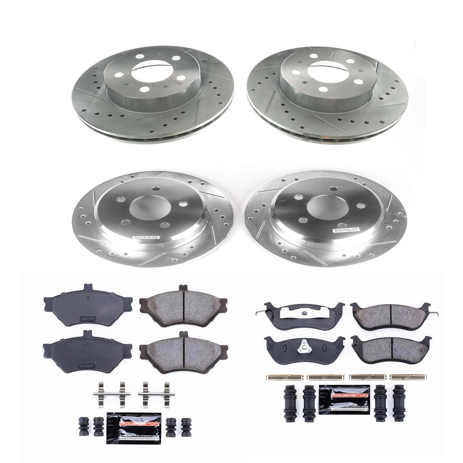 Power Stop K2860 Z23 Carbon Fiber Brake Pads with Front and Rear Drilled & Slotted Brake Rotors Kit For Ford Crown Victoria, Lincoln Town Car, Mercury Grand Marquis [Model Specific]