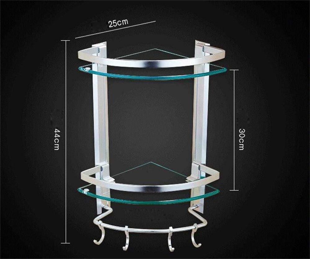 Bathroom BTBT space aluminum doubledeck triangle rack with hooks up, glass shelves/storage rack, wallmounted Shelf