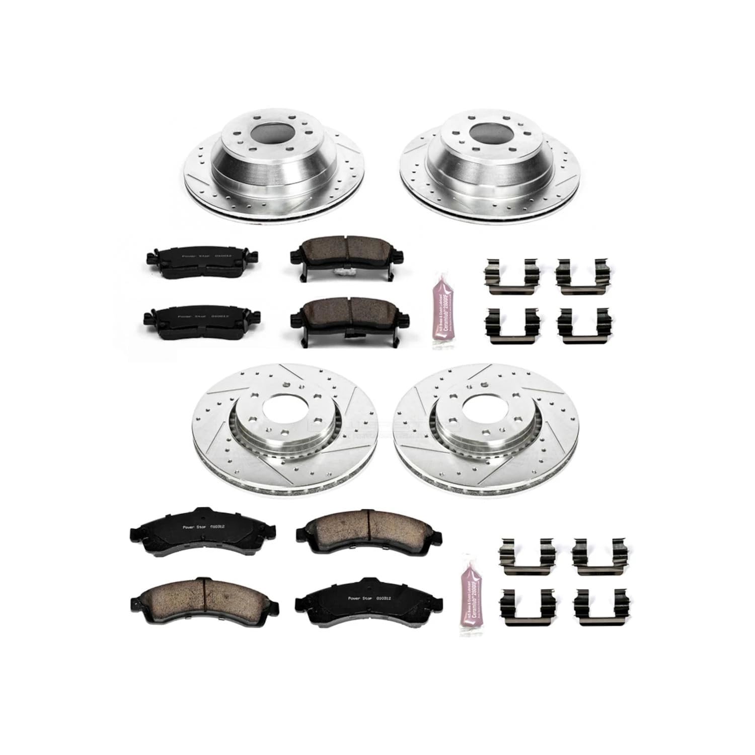 Power Stop K2062 Z23 Carbon Fiber Brake Pads Front and Rear with Drilled & Slotted Brake Rotors Kit For Rainier, SSR, Trailblazer EXT, En, Envoy XL, Envoy XUV, Ascender, Saab [Model Specific]