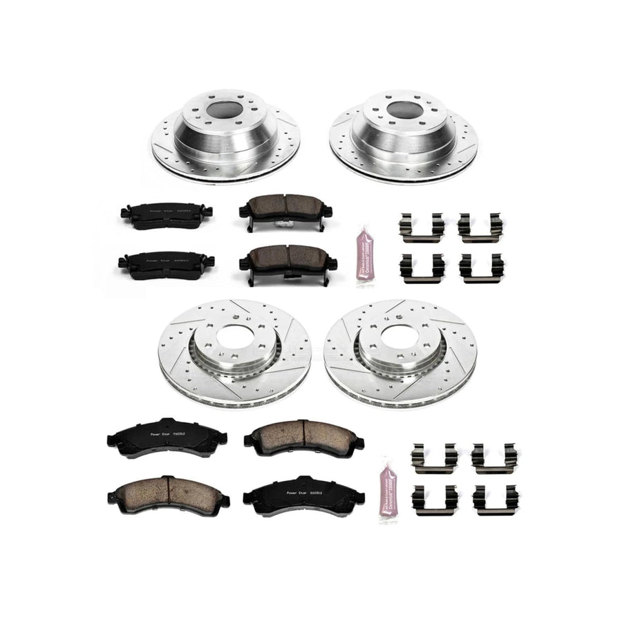 Power Stop K2062 Z23 Carbon Fiber Brake Pads Front and Rear with Drilled & Slotted Brake Rotors Kit For Rainier, SSR, Trailblazer EXT, En, Envoy XL, Envoy XUV, Ascender, Saab [Model Specific]