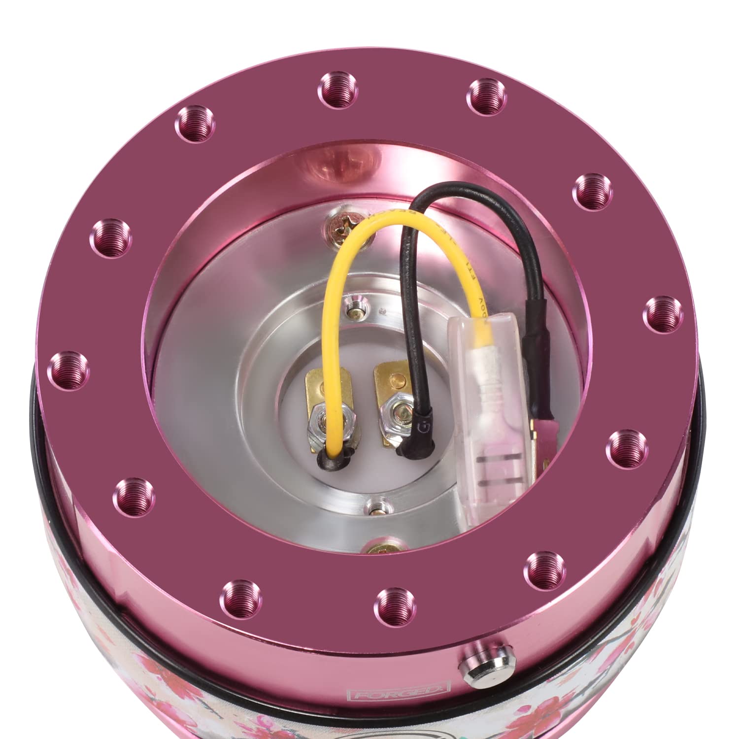 NRG Innovations Steering Wheel Gen 2.0 Quick Release Adapter 6-HOLE with Mounting Bolts, Quick Release - Pink Body/Sakura ring with Prisma Collab, NRG-SRK-200PK-SAKURA