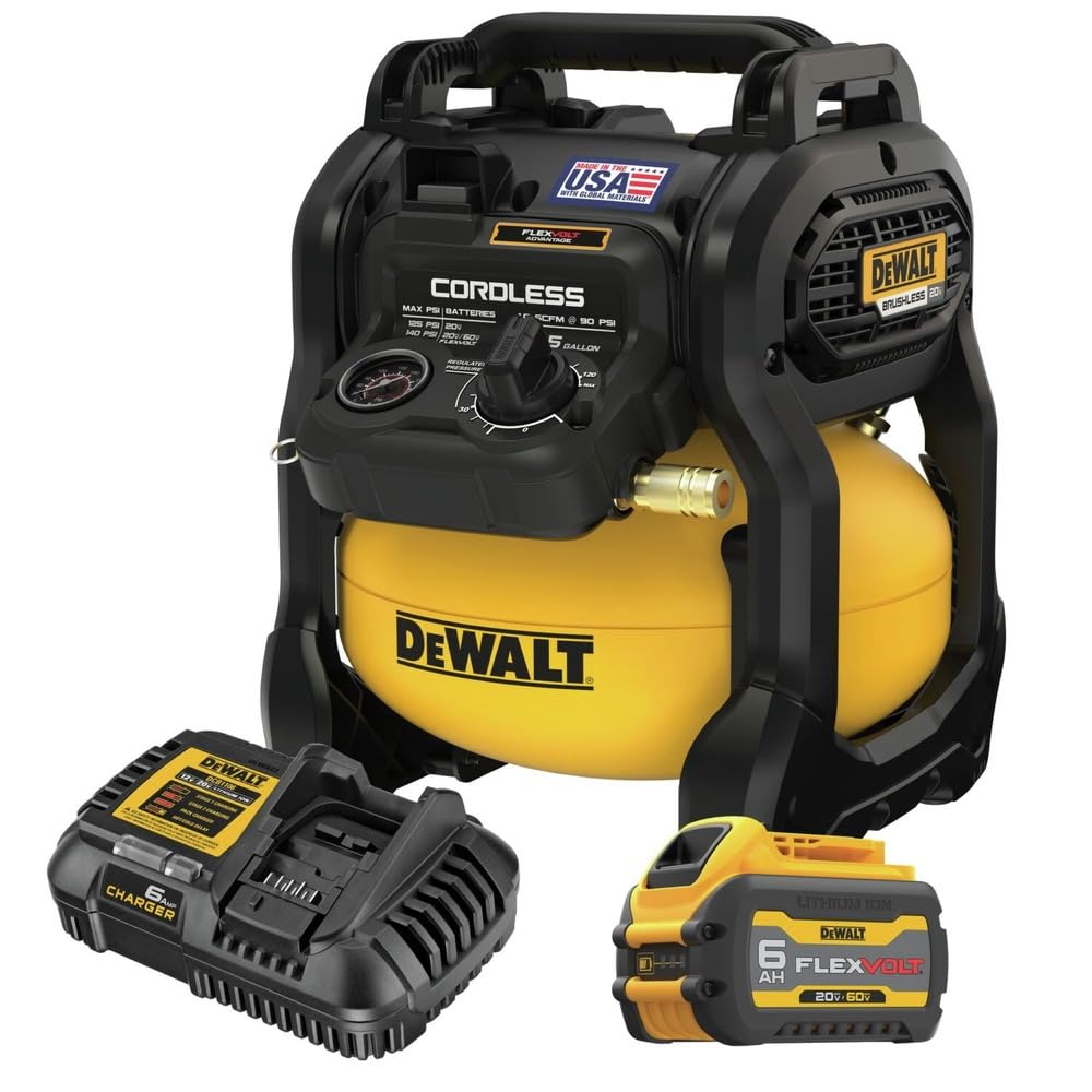 20V MAX* DEWALT Portable Cordless Air Compressor Kit, 2.5 Gallons, 140 PSI, Brushless with Battery & Charger (DCC2520T1)