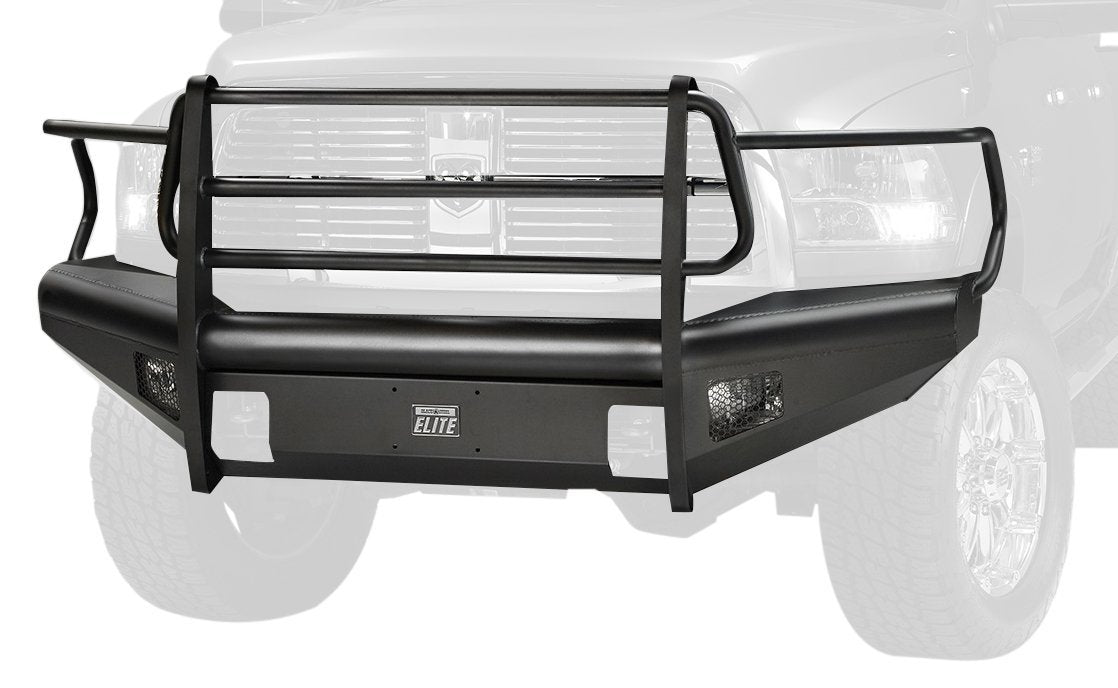Fab Fours Elite Front Bumper DR06-Q1160-1 2 Stage Black Powder Coated w/Full Grill Guard Incl. Light Cut-Outs