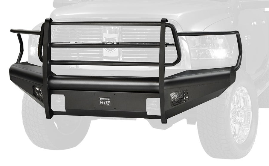 Fab Fours Elite Front Bumper DR06-Q1160-1 2 Stage Black Powder Coated w/Full Grill Guard Incl. Light Cut-Outs