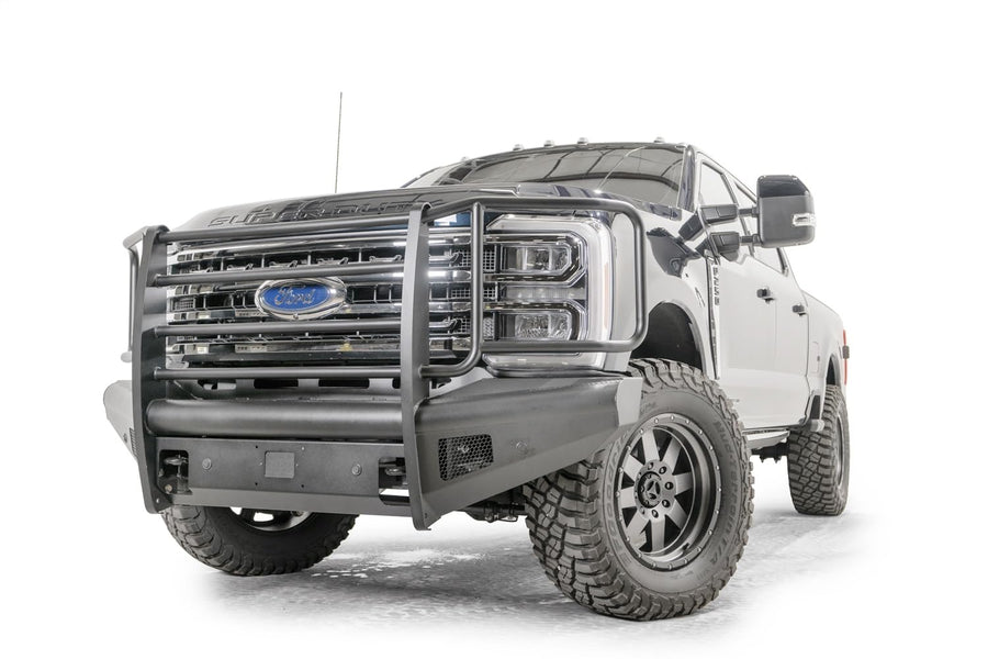 Fab Fours Elite Front Bumper FS23-Q5960-1 fits 2023 Ford F-350 Super Duty - Black Steel - w/Full Grill Guard - Sensor Compatible - Black Matte