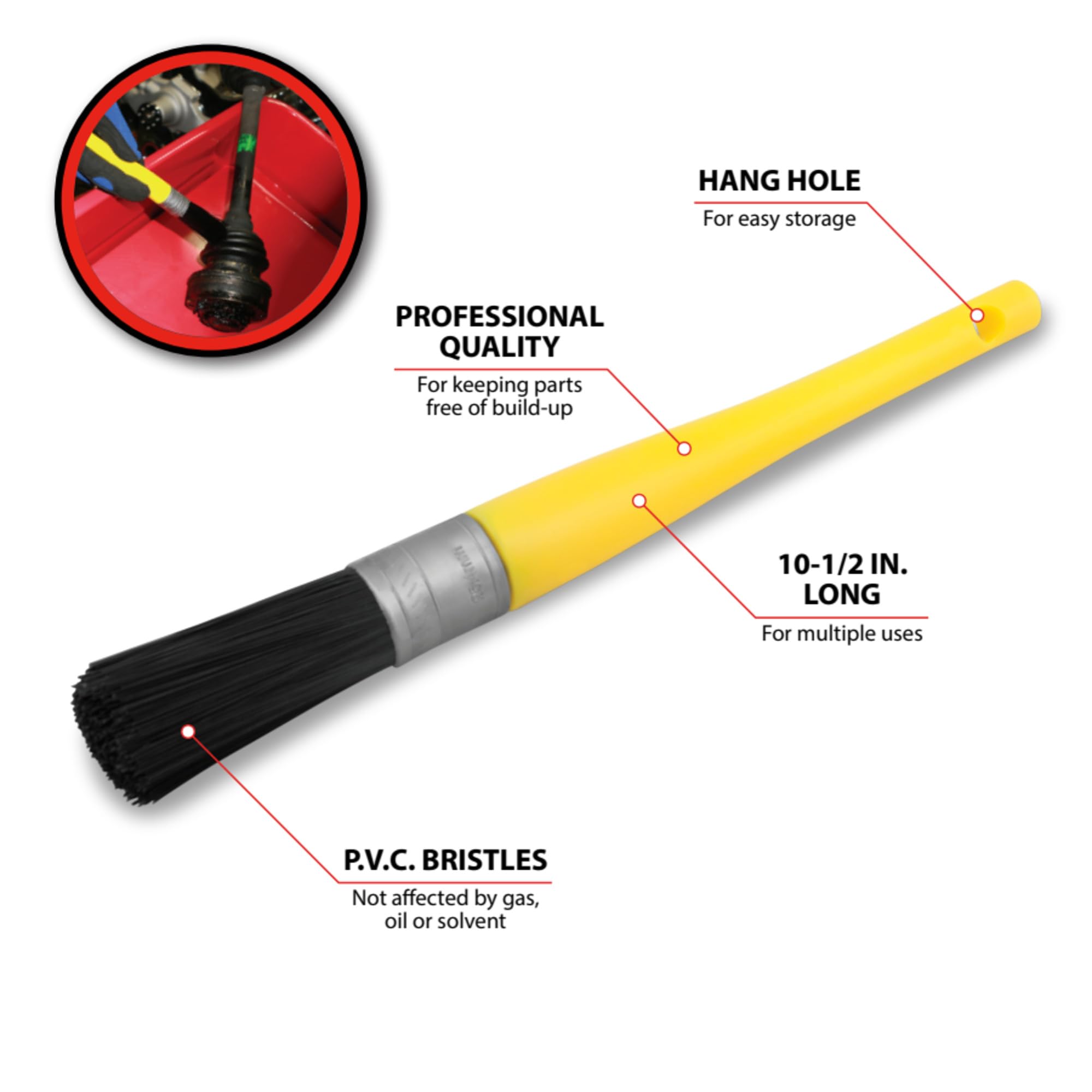 W197B Performance Tool PVC Bristle Parts Cleaning Brush - Durable and Essential for Keeping Parts Free of Build-Up in the Shop