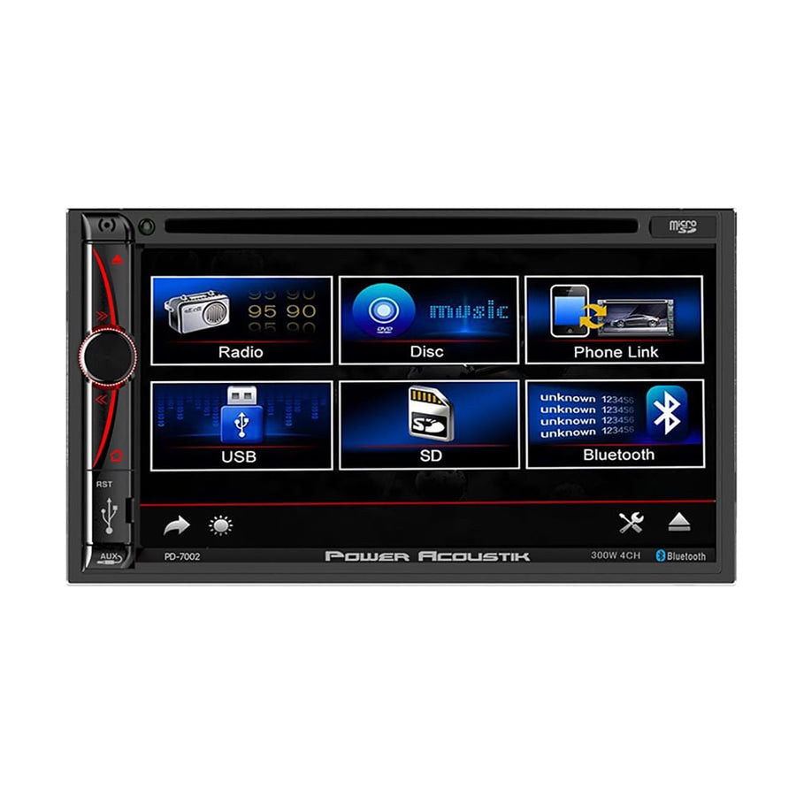 PD-7002 Power Acoustik, 7 Inch Double Din Car Stereo, Touchscreen Radio Bluetooth DVD/CD MP3 Receiver, Car Audio 2 Way Android Mirrorlink