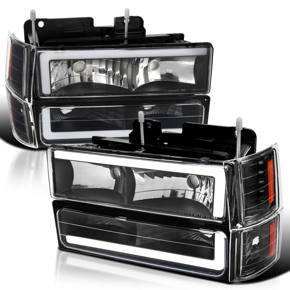 Black Headlights + Corner Lights + Bumper Lights w/LED Tube SPEC-D TUNING Compatible with 1994-1998 Chevy C10 C/K Tahoe Suburban