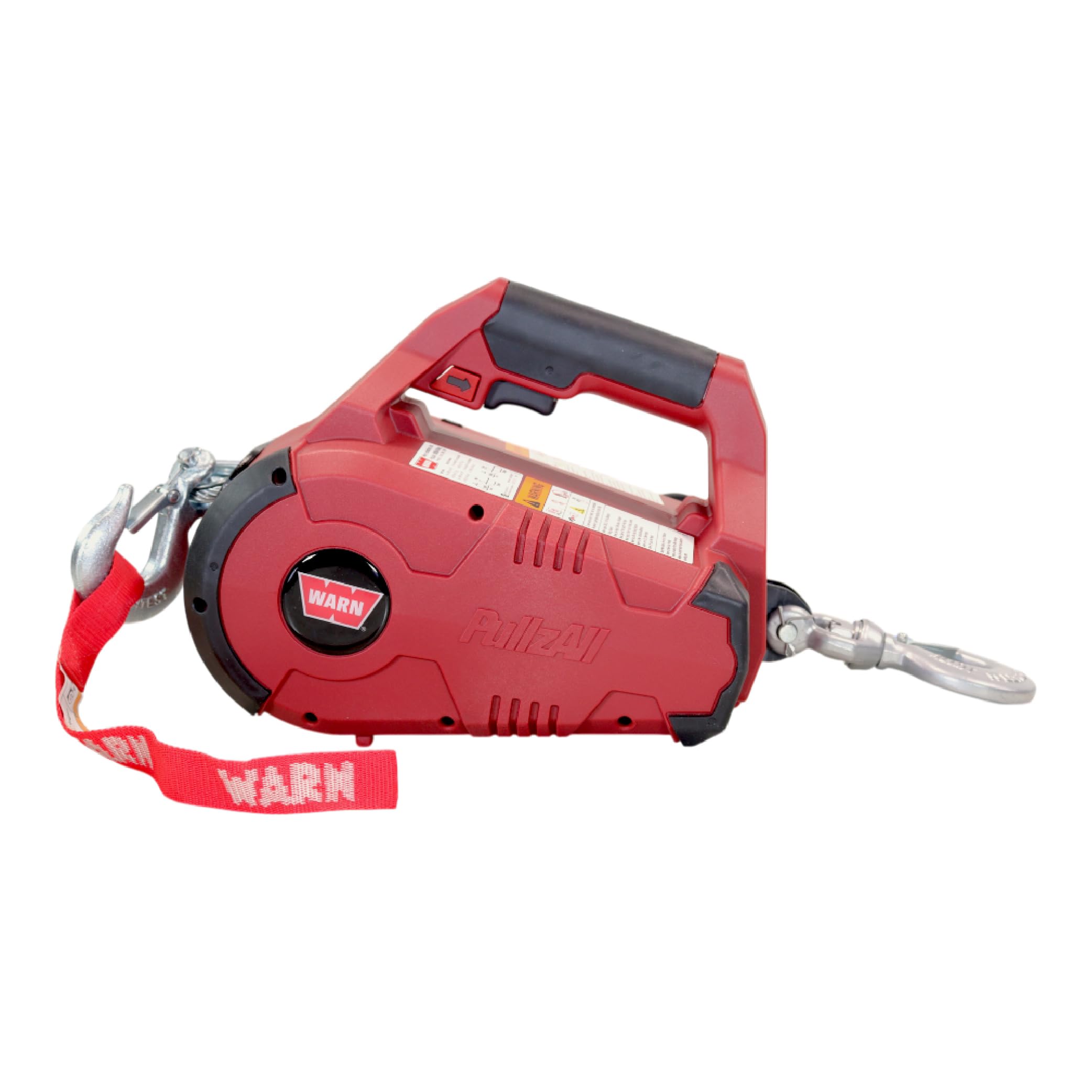 PullzAll WARN 885001 Corded 120V AC Portable Electric Winch with Steel Cable and Swiveling Anchor Hook for Hoisting an Engine Block: 1,000 lb (1/2 Ton) Pulling Capacity, Variable Speed Control.