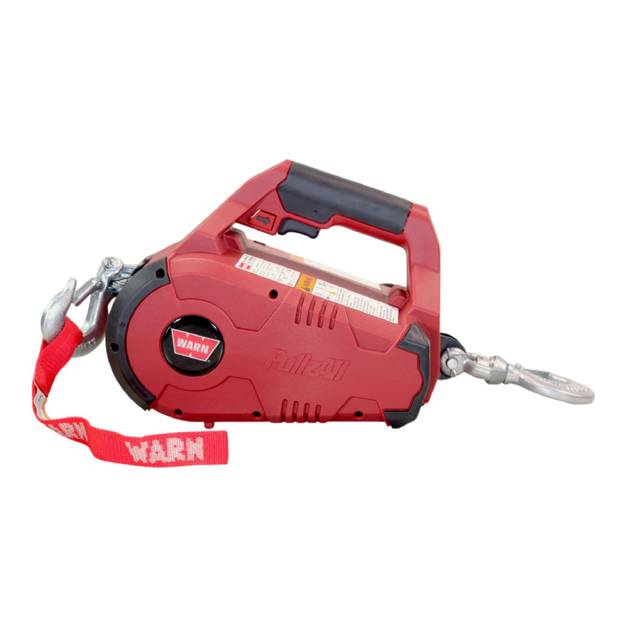 PullzAll WARN 885001 Corded 120V AC Portable Electric Winch with Steel Cable and Swiveling Anchor Hook for Hoisting an Engine Block: 1,000 lb (1/2 Ton) Pulling Capacity, Variable Speed Control.