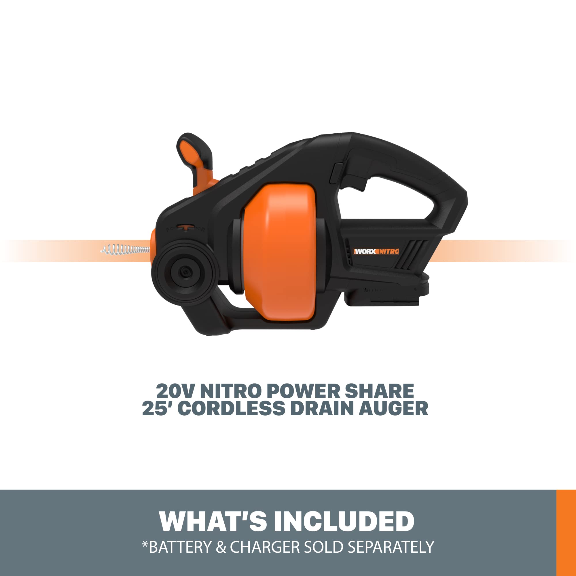 20V Worx Nitro WX891L.9 Power Share 25 ft. Cordless Drain Auger (Tool Only)
