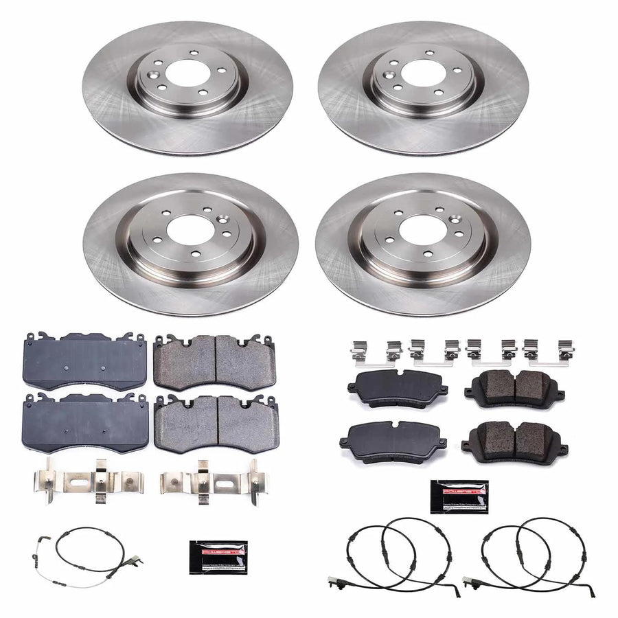Power Stop KOE8513 Front and Rear Autospecialty Replacement Brake Kit-OE Brake Rotors & Ceramic Brake Pads and 2 Front & 1 Rear Sensor Wires For Range Rover, Range Rover Sport [Model Specific]