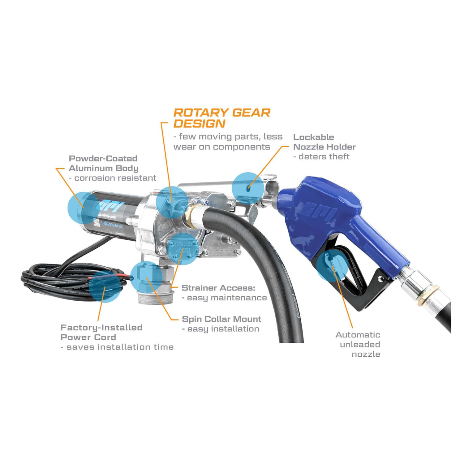 M-180 Series GPI Fuel Transfer Pump, Automatic Shut-Off Nozzle, 18 GPM, 12 Volt (110300-2)