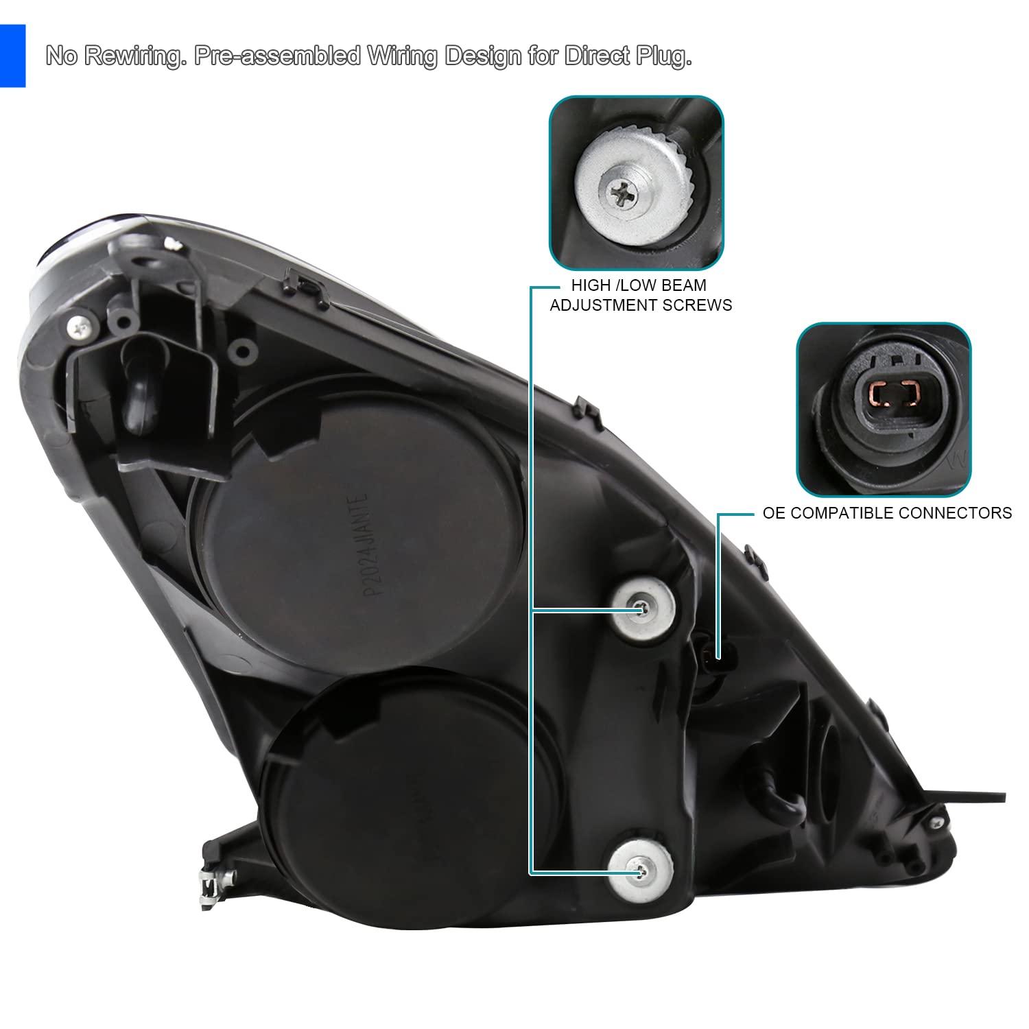 Black Smoke SPEC-D TUNING Projector Headlights w/LEDs Compatible with 2000-2005 Toyota Celica, Left + Right Pair Headlamps Assembly