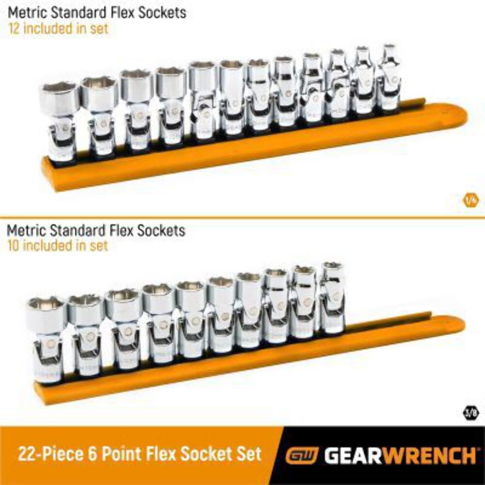 22 Piece GEARWRENCH 6 Point 1/4 and 3/8 Drive Flex Socket Set - 86539