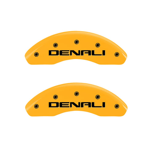 Caliper Covers MGP 34002SDNLYL, Set of 4 (Yellow Engraved Front and Rear: Denali Powder Coat Finish Black Characters)