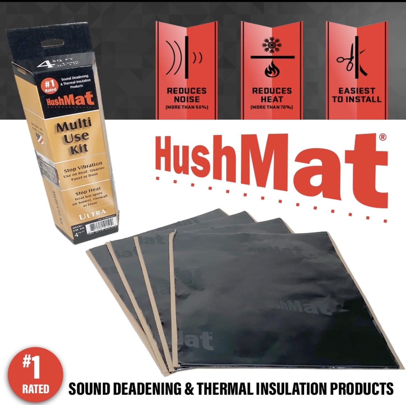 Multi Use Kit HushMat 10150 - (4) 12" x 11" Black Ultra Sheets - 3.7 Square Feet