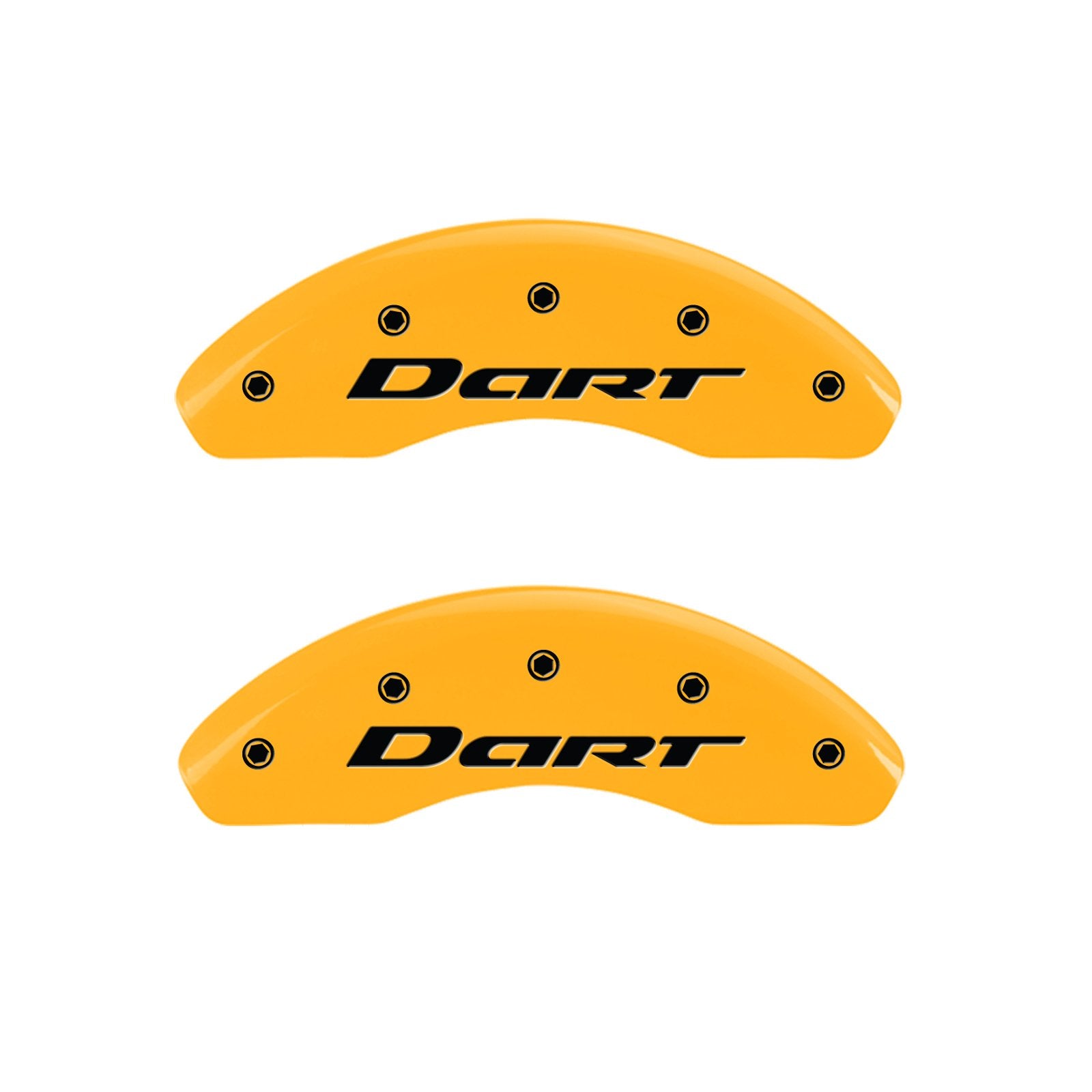 Caliper Covers MGP 12199SDR1YL, Set of 4 (Yellow Engraved Front and Rear: with Out Stripes/Dart Powder Coat Finish Black Characters)