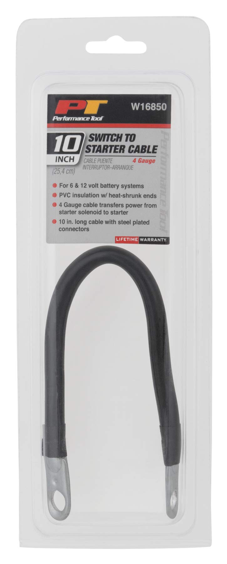 W16850 Performance Tool 4GA 10-Inch Battery Switch to Starter Cable, black