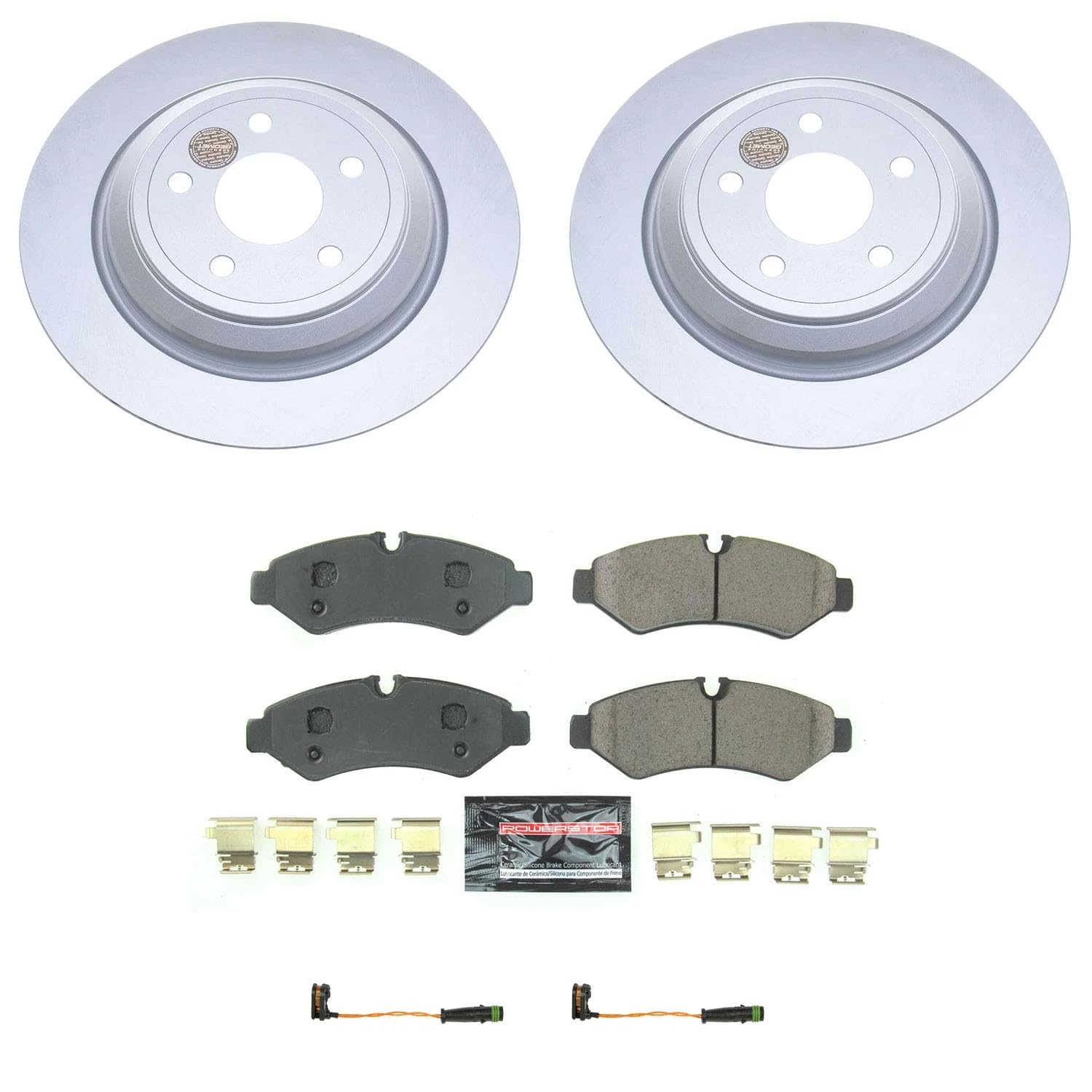 Power Stop Z23 Rear Coated Rotor Kit-Coated Brake Rotors, Brake Pads Carbon Ceramic
