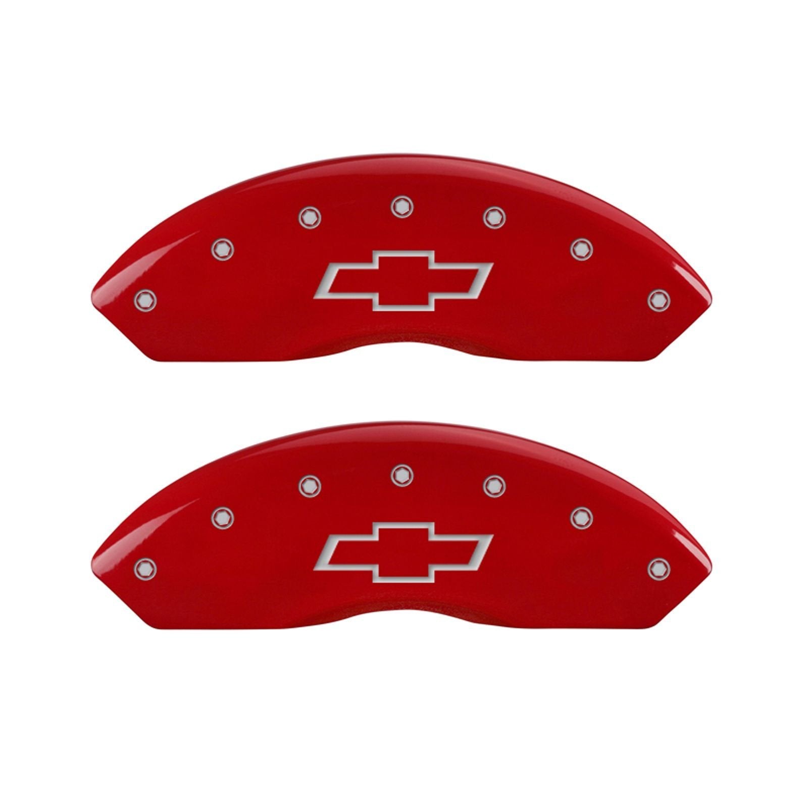 MGP Caliper Covers Red Powder Coat Finish 14008SBOWRD Front and Rear Caliper Cover, Set of 4 (Bowtie Silver Characters, Engraved)