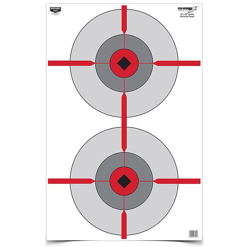 23" x 35" BIRCHWOOD CASEY Eze-Scorer Double Bull's-Eye Shoot-Up Brilliant White Paper Targets for Indoor and Outdoor Use, 100 Targets
