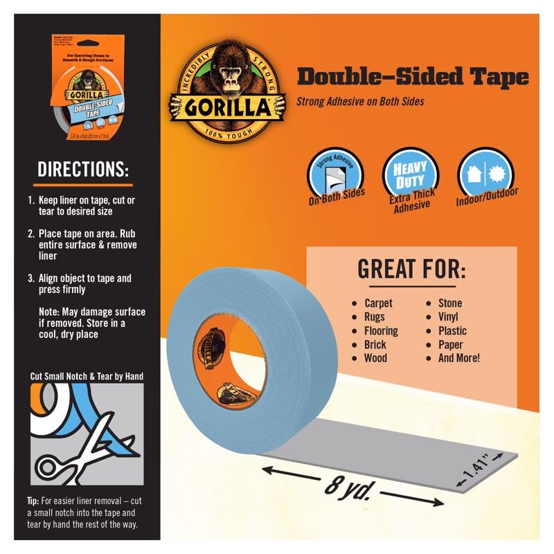 100925 Gorilla Double Sided Tape, Weather Resistant, 1.41-in. x 8-Yd. - Quantity 66