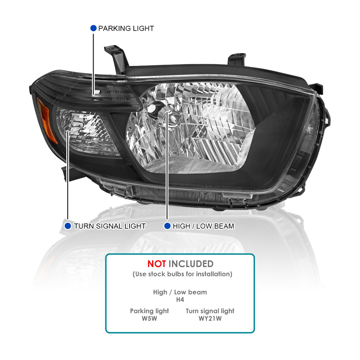 Black Headlights SPEC-D TUNING Compatible with 2008-2010 Toyota Highlander models built in Japan only, Left + Right Pair Headlamp Assembly