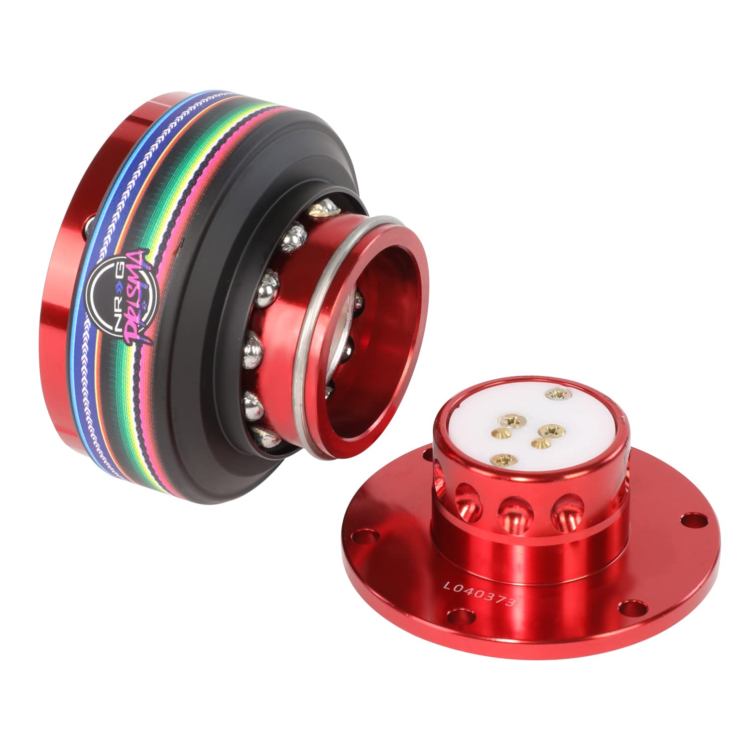 NRG Innovations Steering Wheel Gen 2.0 Quick Release Adapter 6-HOLE with Mounting Bolts, Quick Release - Red Body/Mexicali ring with Prisma Collab, NRG-SRK-200RD-MEXICALI