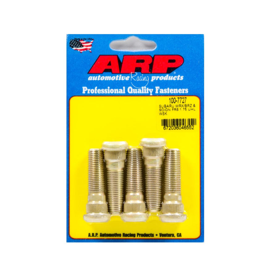 ARP 12 mm x 1.25 Thread Wheel Stud, 1.750 in Long, 0.585 in Knurl, Chromoly, Cadmium, Subaru WRX/BRZ/Scion FR-S, Set of 5