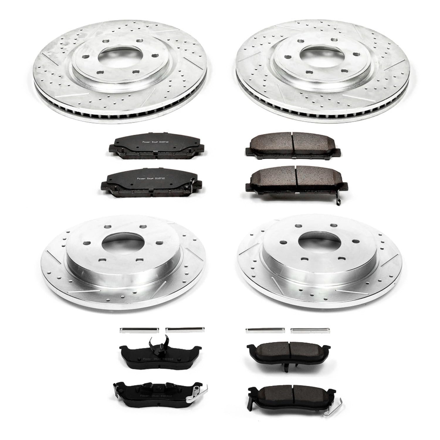 Power Stop K2805 Z23 Carbon Fiber Brake Pads Front and Rear with Drilled & Slotted Brake Rotors Kit