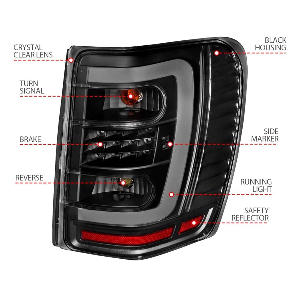 1999-2004 Jeep Grand Cherokee ANZO LED Tail Lights w/Light Bar Black Housing Clear Lens (311394)