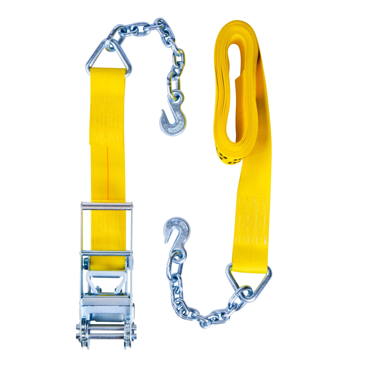 3" x 30' Heavy Duty Ratchet Tie-Down Keeper with Chain End and Grab Hook - 5,000 lbs. Working Load Limit and 15,000 lbs. Break Strength