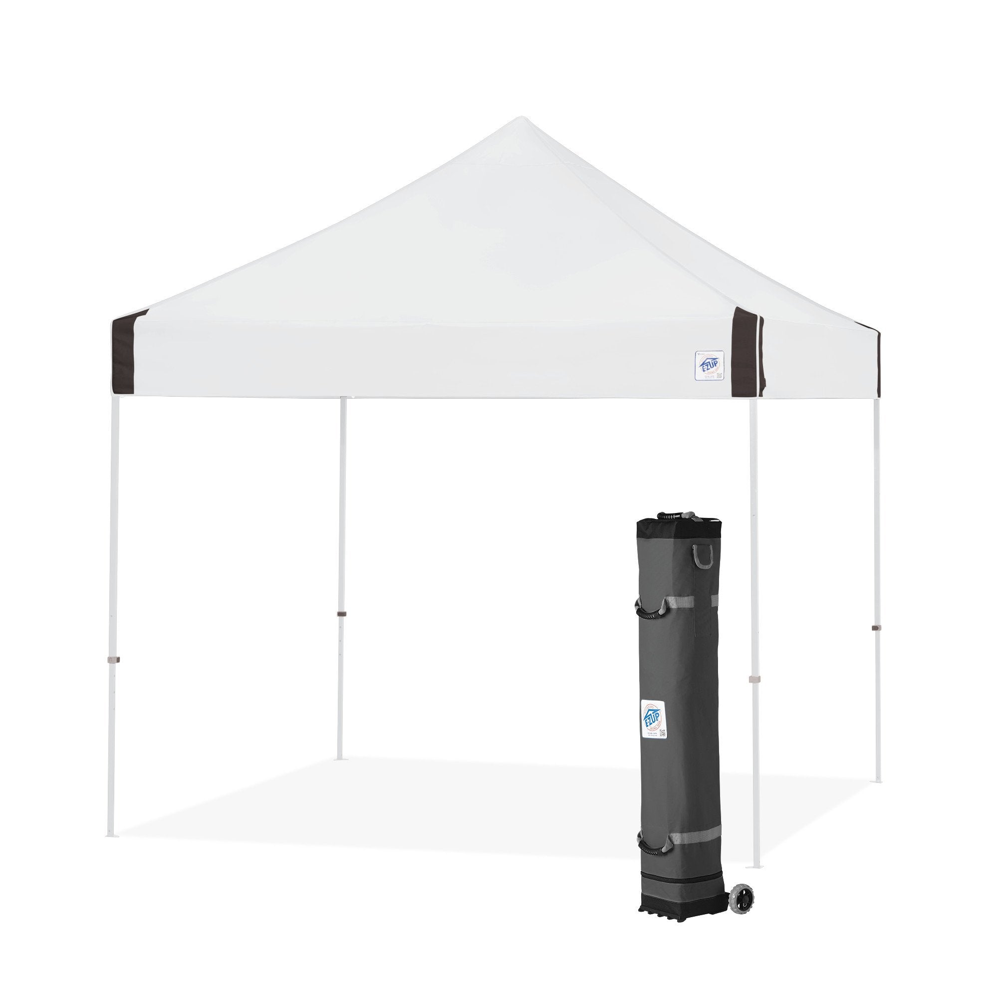 Vantage E-Z UP Instant Shelter Canopy, 10' x 10', White Powder-Coated Steel Frame with Wide-Trax Roller Bag & 4 Piece Spike Set, White