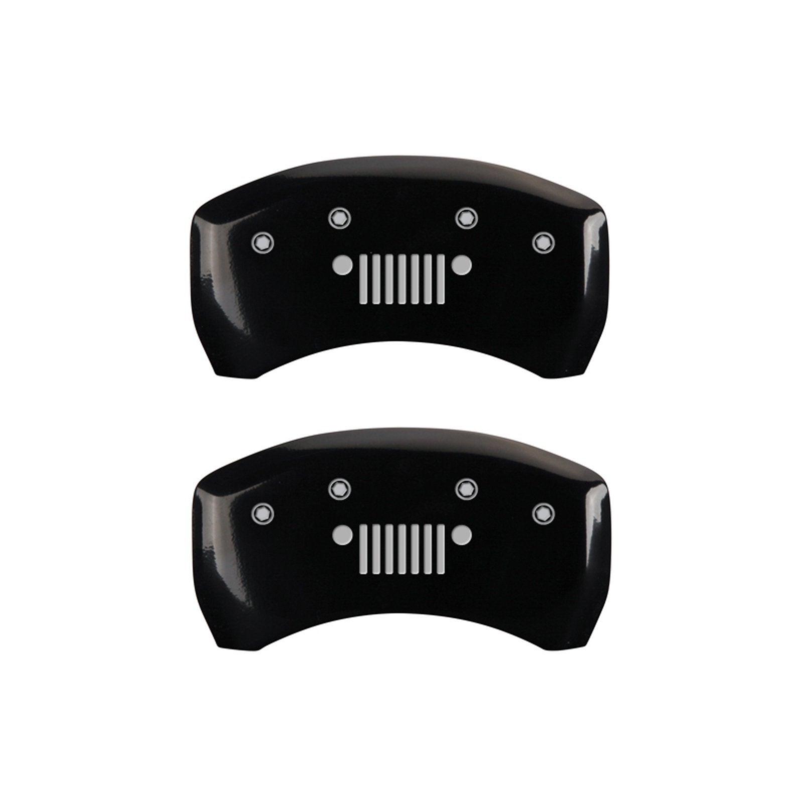 MGP Caliper Covers 42016SJPLBK Front and Rear Caliper Cover, Black Powder Coat Finish, Set of 4 (JEEP JEEP Grill logo Silver Characters, Engraved)