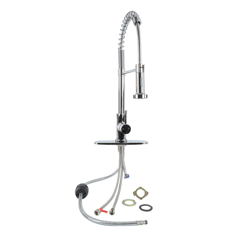 Pull Down Kitchen Faucet Empire with Sprayer - Chrome Kitchen Sink Faucet with Optional Hole Covering Deck Plate