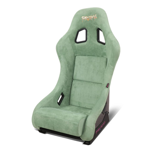 NRG Innovations Universal NRG-FRP-303OL-PRISMA Fixed Back Bucket Racing Seat for 5-Point Harnesses, Size M, Olive Alcantara Material, 22" W X 34" H X 16" D