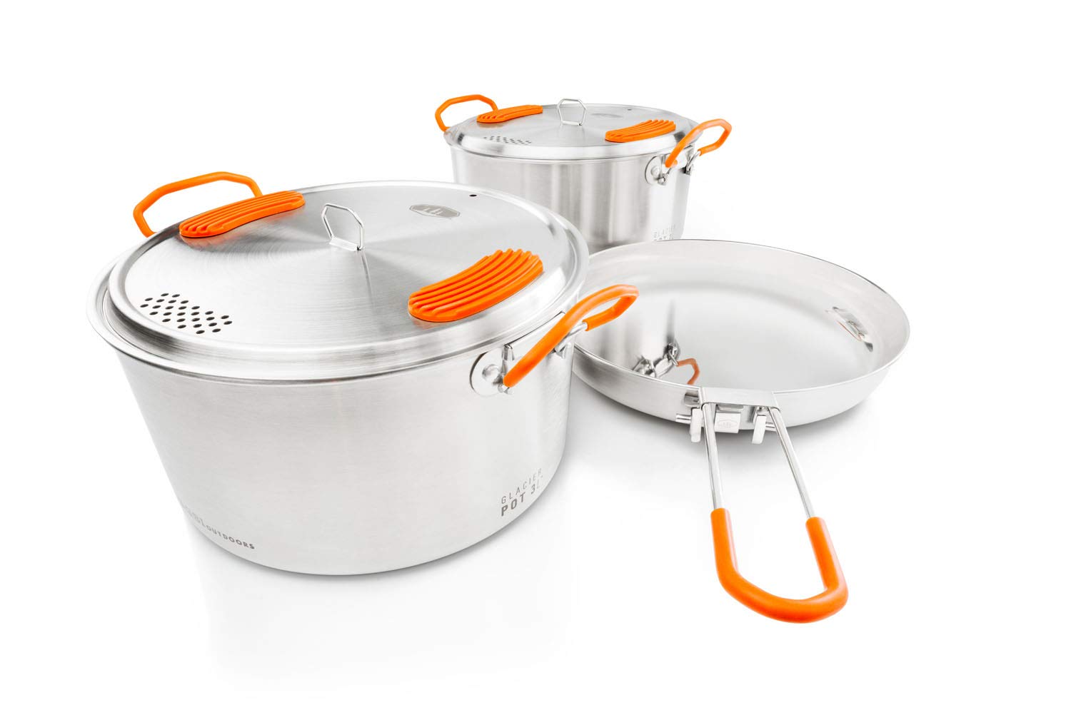 GSI Outdoors Stainless Steel Glacier Base Camper - Medium - 3 Pieces Cookset - Durable, & Compact Pot Pan for Camping