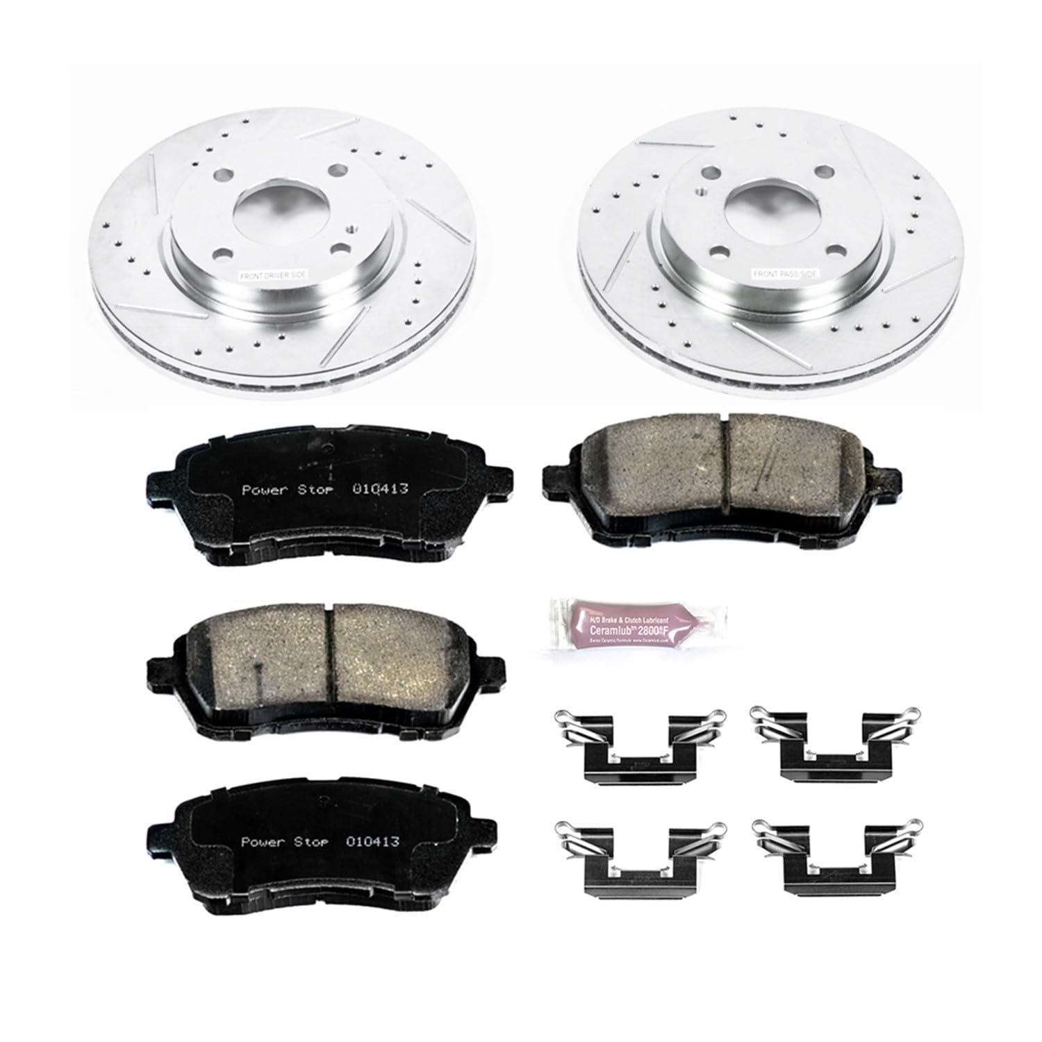 Power Stop K5969 Z23 Carbon Fiber Brake Pads with Drilled & Slotted Brake Rotors Kit For Ford Fiesta 2011-2019 [Model Specific]