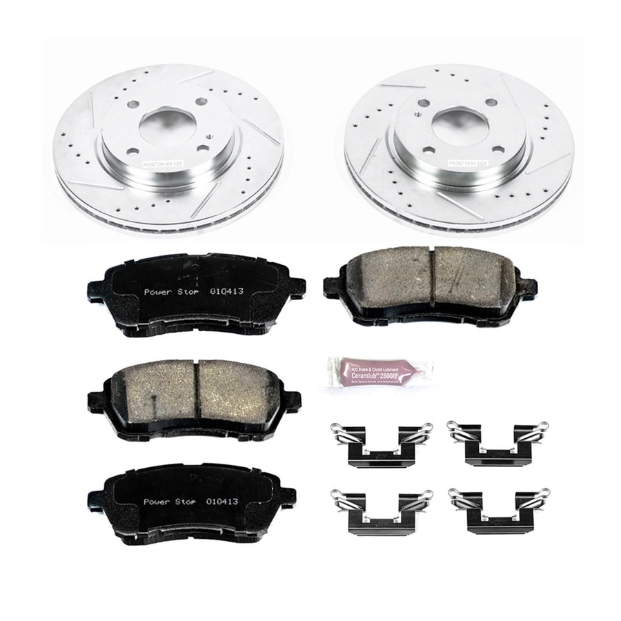 Power Stop K5969 Z23 Carbon Fiber Brake Pads with Drilled & Slotted Brake Rotors Kit For Ford Fiesta 2011-2019 [Model Specific]