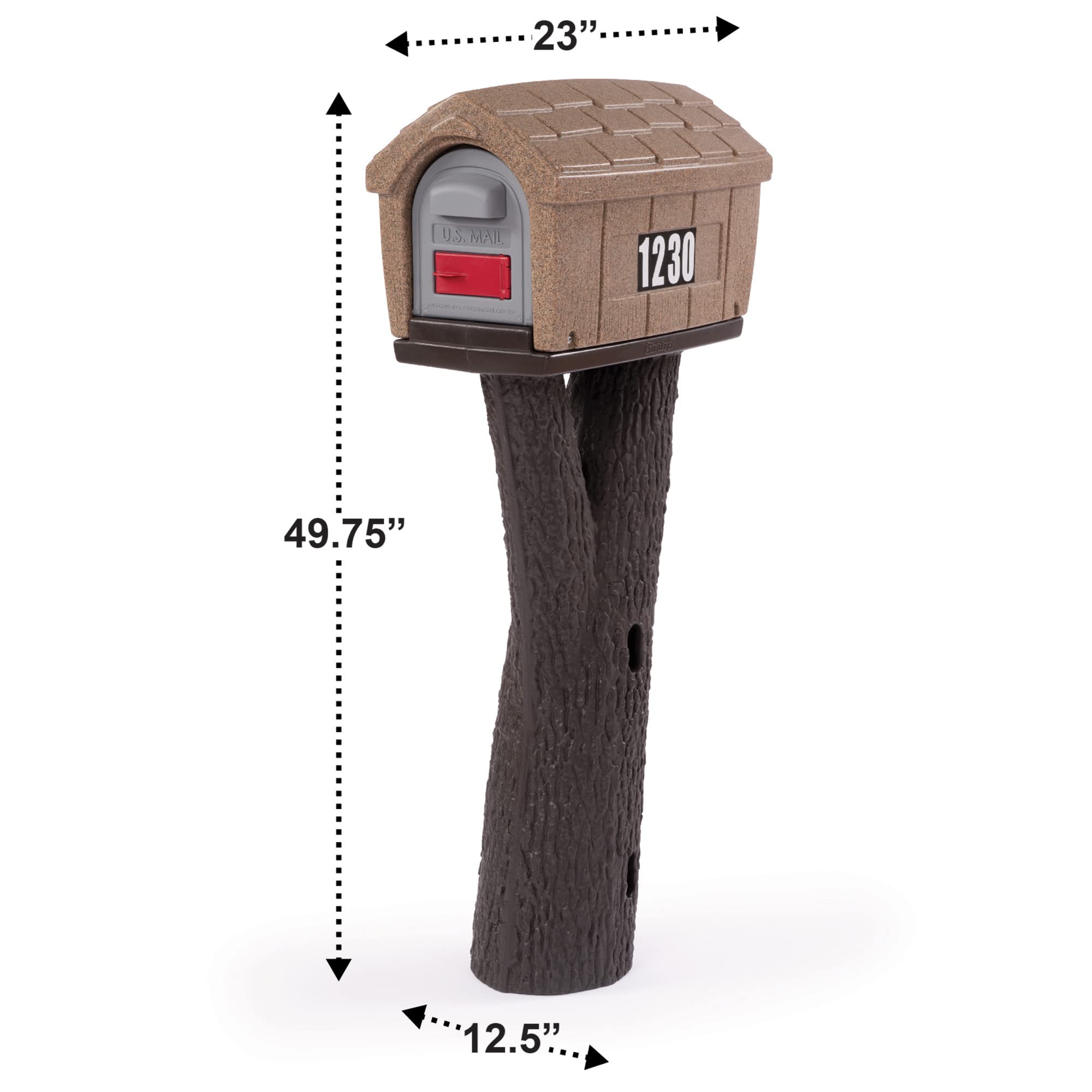 Simplay3 Cabin Rustic Home Plastic Residential Mailbox & Post Mount Combo Kit with 2 Access Doors - Sandstone, Made in USA