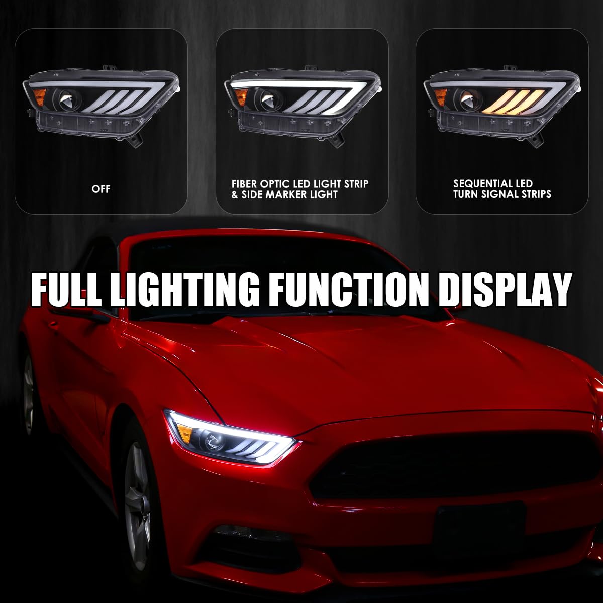 Black SPEC-D TUNING Projector Headlights w/Sequential LED Turn Signal Compatible with 2015-2017 Ford Mustang Coupes w/HID/Xenon, Left + Right Headlamp Assembly