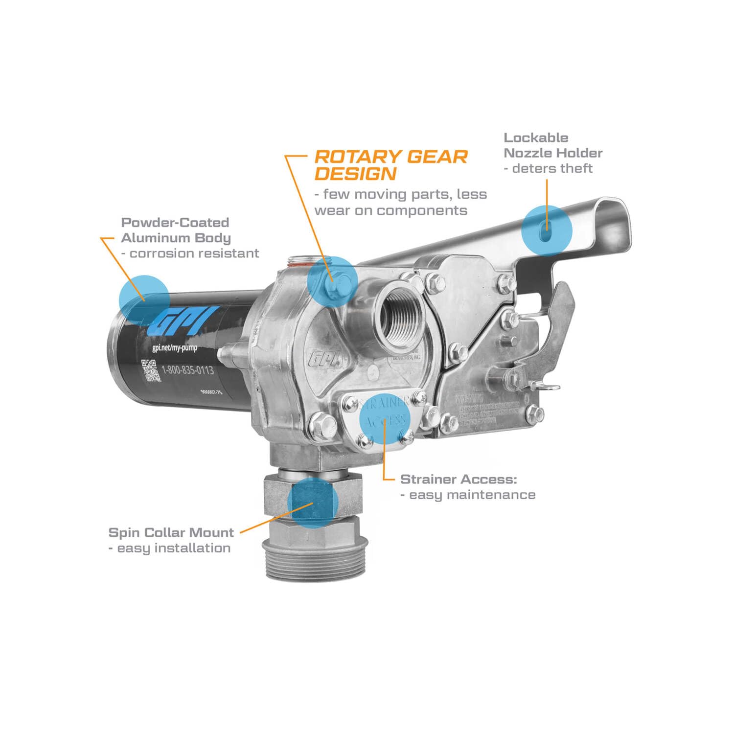 M-180 Series GPI Fuel Transfer Pump, Pump Only, 18 GPM, 12 Volt (110300-7)