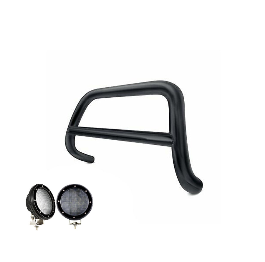 A Bar Black Horse No Skid Plate Come with Pair of 5.3" Dia. LED Flood Lights with Black Trim Rings Compatible with 2007-2011 Dodge Nitro|2002-2007 Jeep Liberty-BB071103A-PLFB