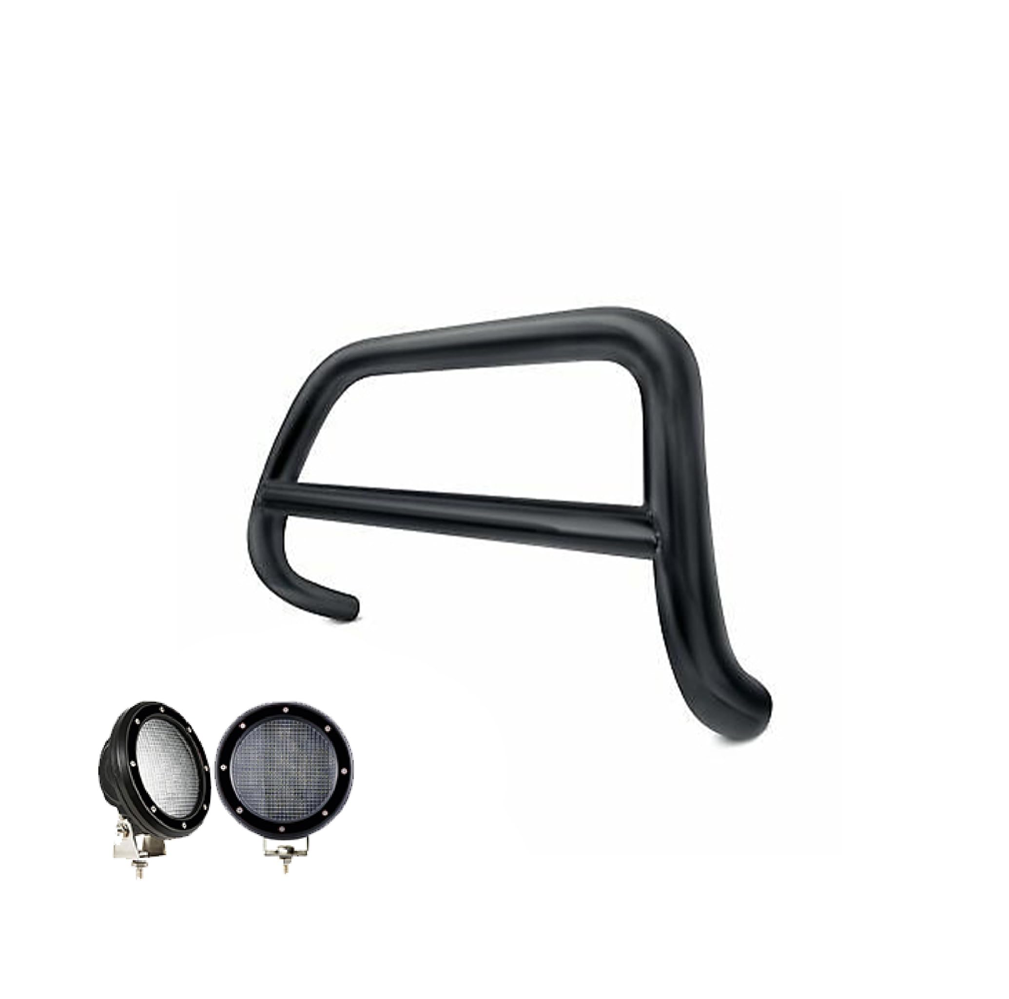 A Bar Black Horse No Skid Plate Come with Pair of 5.3" Dia. LED Flood Lights with Black Trim Rings Compatible with 2005-2010 Toyota Sienna-CBB-TYB4901-PLFB