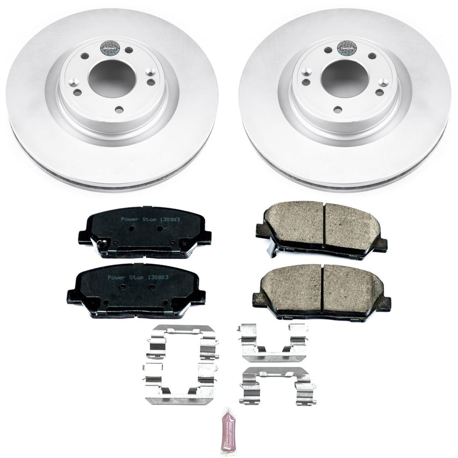 Power Stop Front Coated Brake Rotors and Z17 Ceramic Brake Pads Kit CRK6169 For Hyundai Genesis Coupe 2010-2016 [Model Specific]