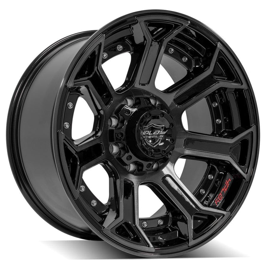 4PLAY 20 Inch Wheels 4P70 Rim Fits 8x165.1 Gloss Black Brushed with Tinted Clear (1)